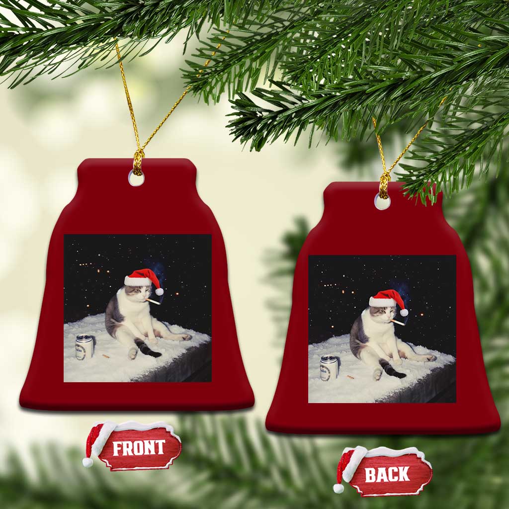 Funny Smoking Cat Xmas Meme Ceramic Ornament - Wonder Print Shop