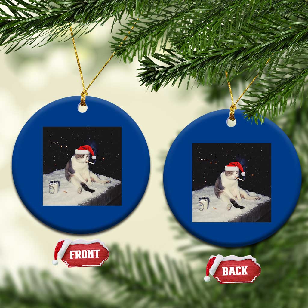 Funny Smoking Cat Xmas Meme Ceramic Ornament - Wonder Print Shop