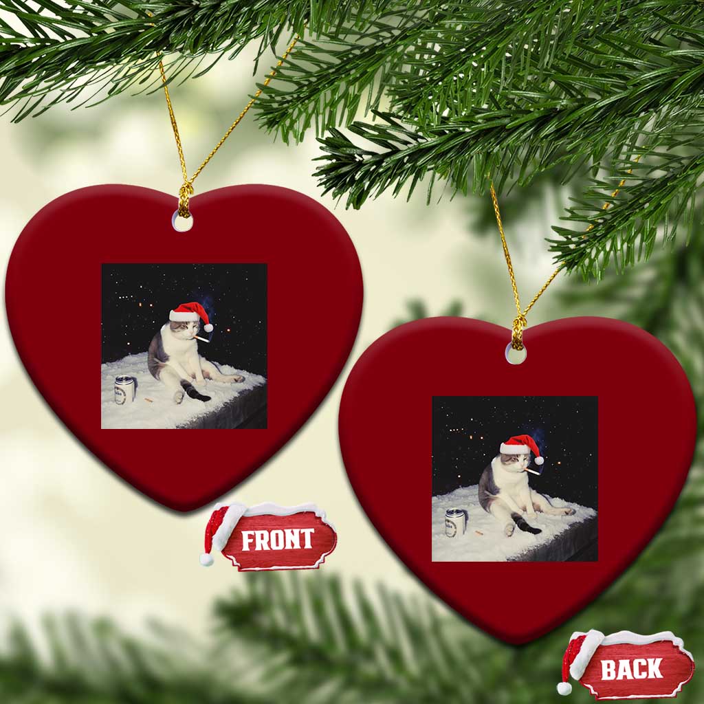Funny Smoking Cat Xmas Meme Ceramic Ornament - Wonder Print Shop