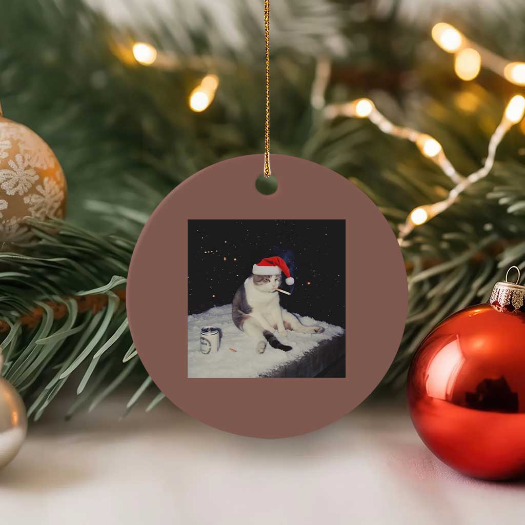 Funny Smoking Cat Xmas Meme Ceramic Ornament - Wonder Print Shop