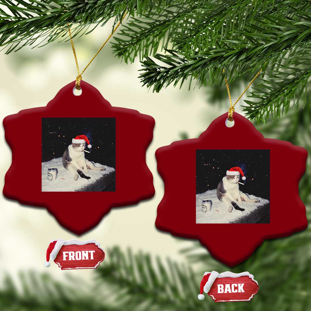 Funny Smoking Cat Xmas Meme Ceramic Ornament - Wonder Print Shop