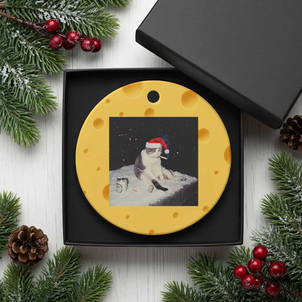 Funny Smoking Cat Xmas Meme Ceramic Ornament - Wonder Print Shop