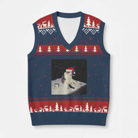 Funny Smoking Cat Xmas Meme V-Neck Knit Sweater Vest - Wonder Print Shop