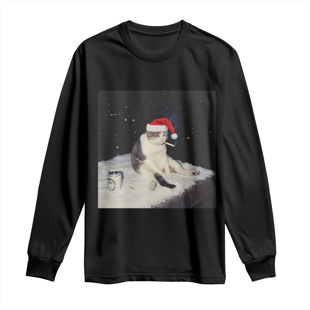 Funny Smoking Cat Christmas Meme Long Sleeve Shirt - Wonder Print Shop