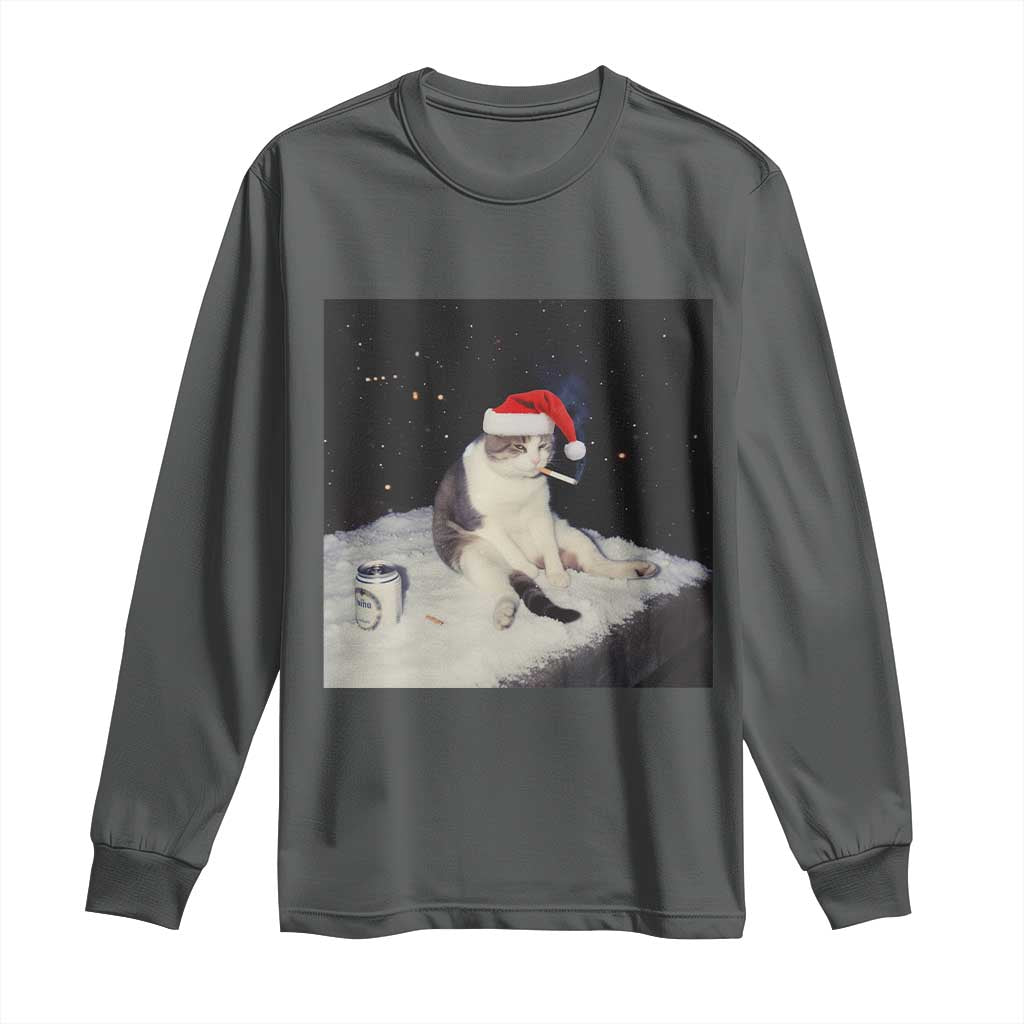 Funny Smoking Cat Christmas Meme Long Sleeve Shirt - Wonder Print Shop