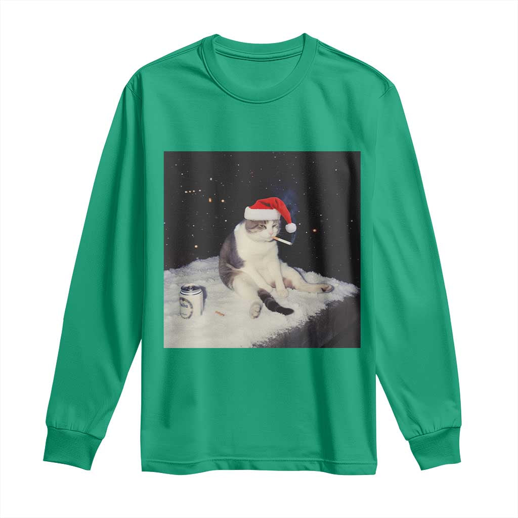Funny Smoking Cat Christmas Meme Long Sleeve Shirt - Wonder Print Shop