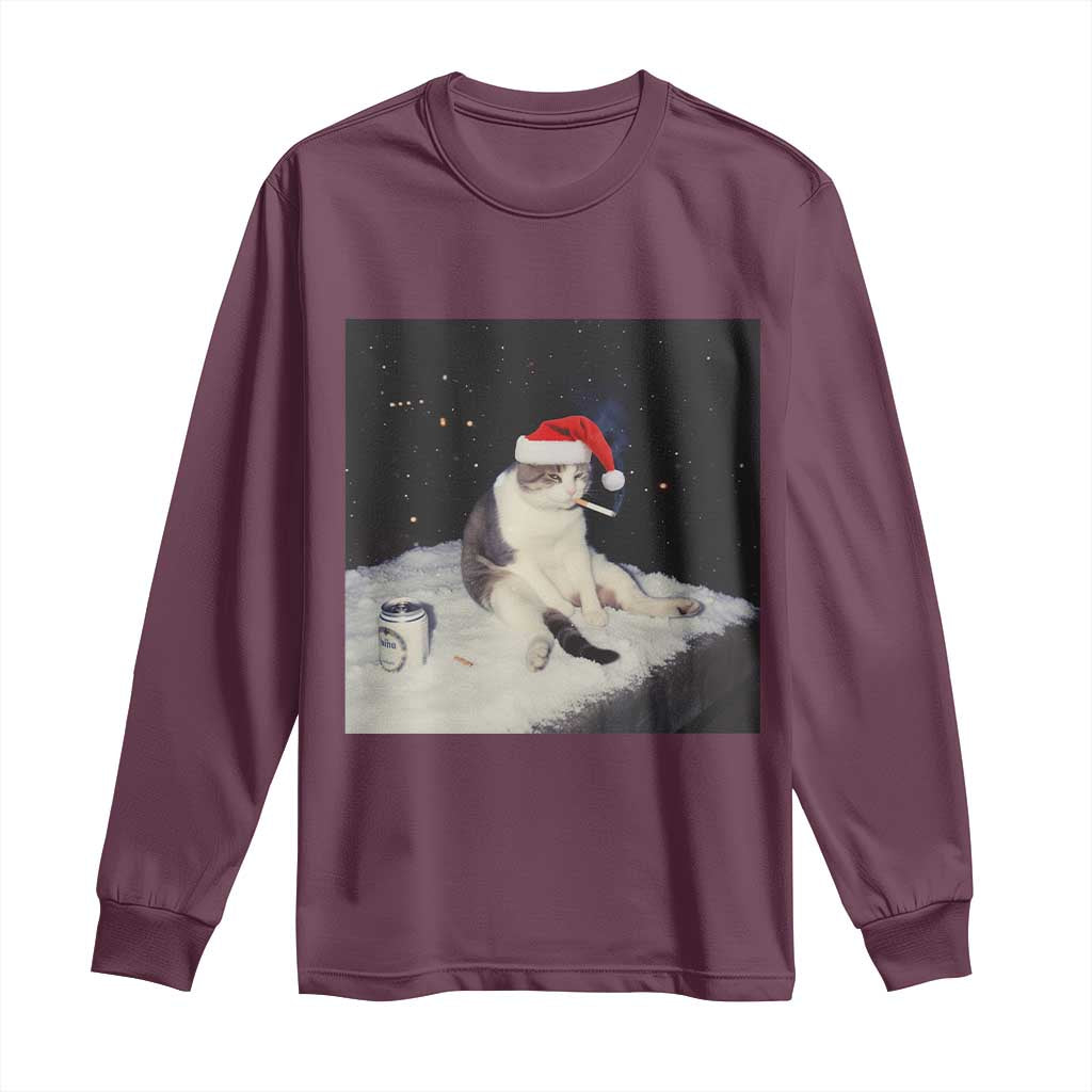 Funny Smoking Cat Christmas Meme Long Sleeve Shirt - Wonder Print Shop