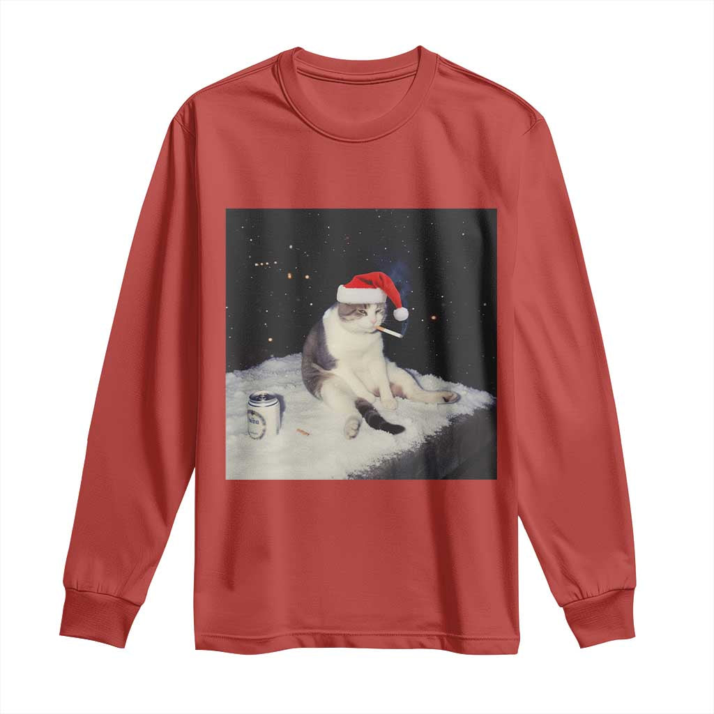 Funny Smoking Cat Christmas Meme Long Sleeve Shirt - Wonder Print Shop