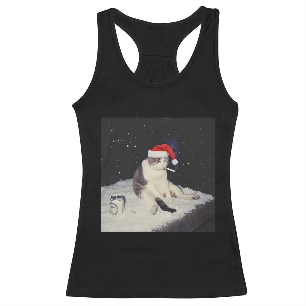 Funny Smoking Cat Christmas Meme Racerback Tank Top - Wonder Print Shop