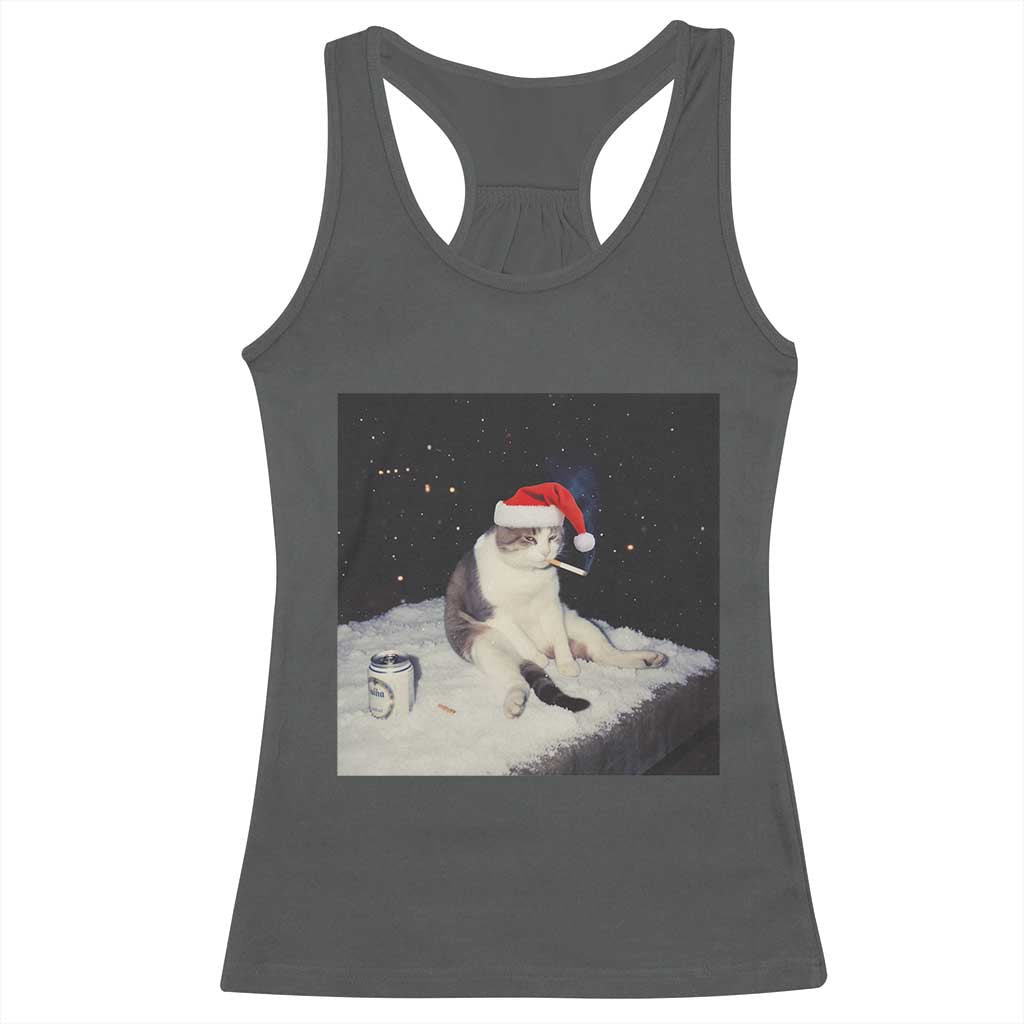 Funny Smoking Cat Christmas Meme Racerback Tank Top - Wonder Print Shop