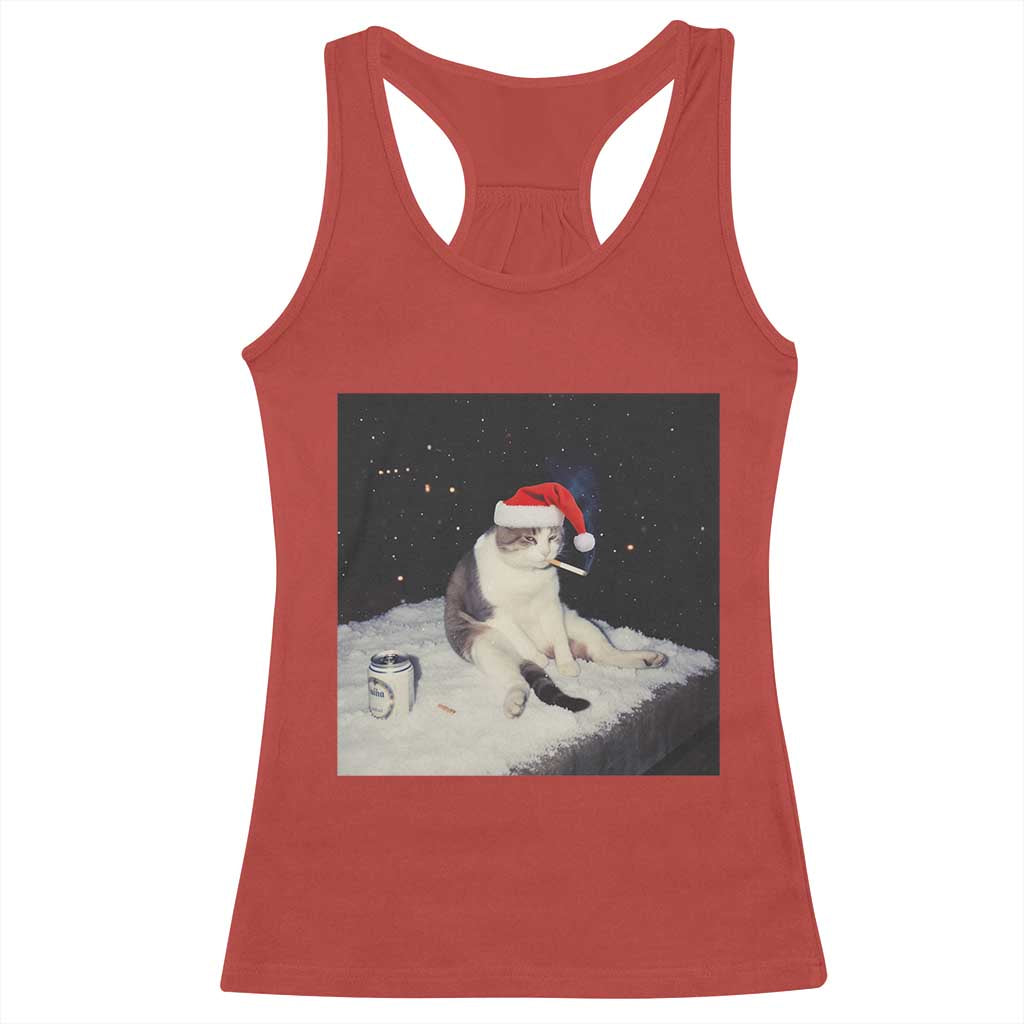 Funny Smoking Cat Christmas Meme Racerback Tank Top - Wonder Print Shop