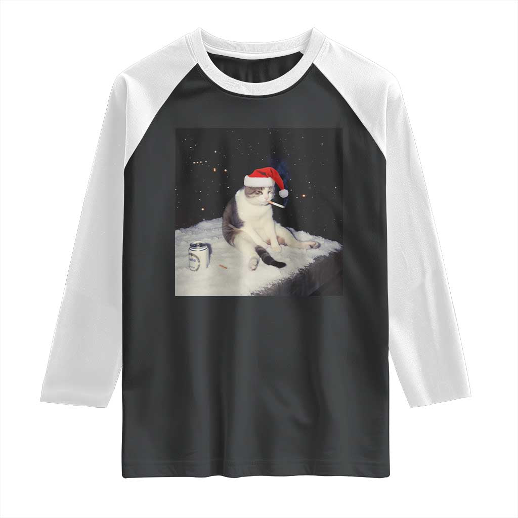 Funny Smoking Cat Christmas Meme Raglan Shirt - Wonder Print Shop