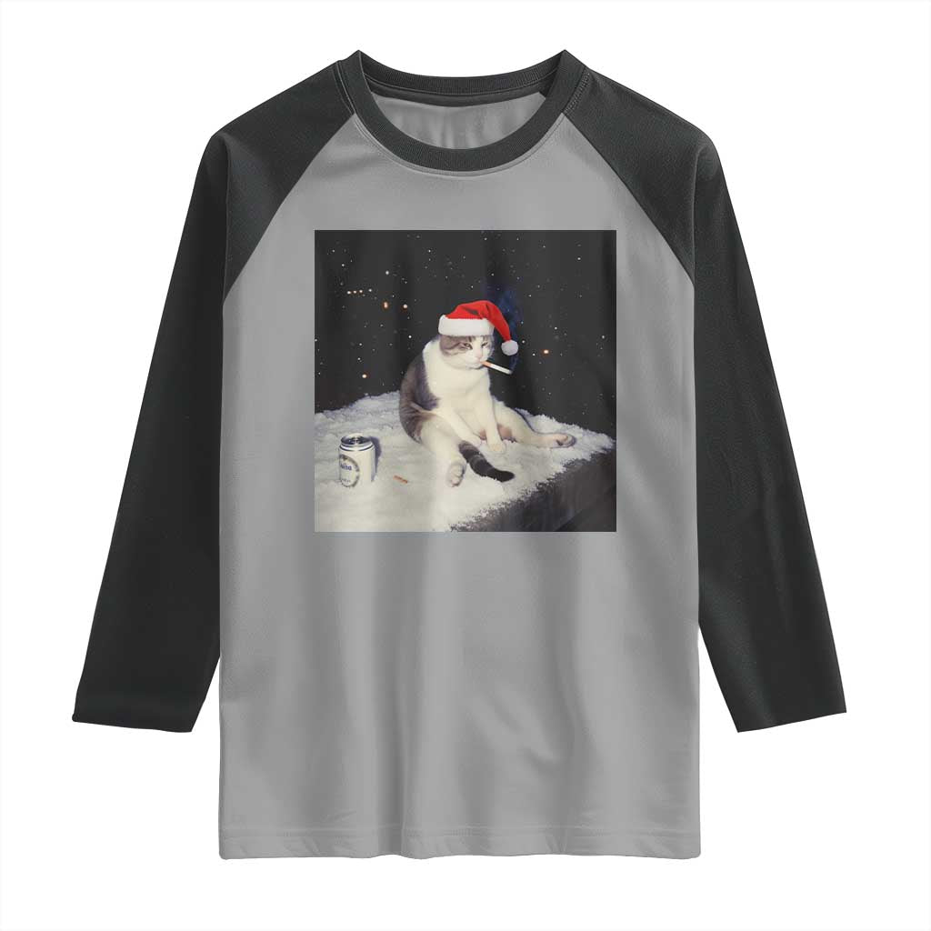Funny Smoking Cat Christmas Meme Raglan Shirt - Wonder Print Shop