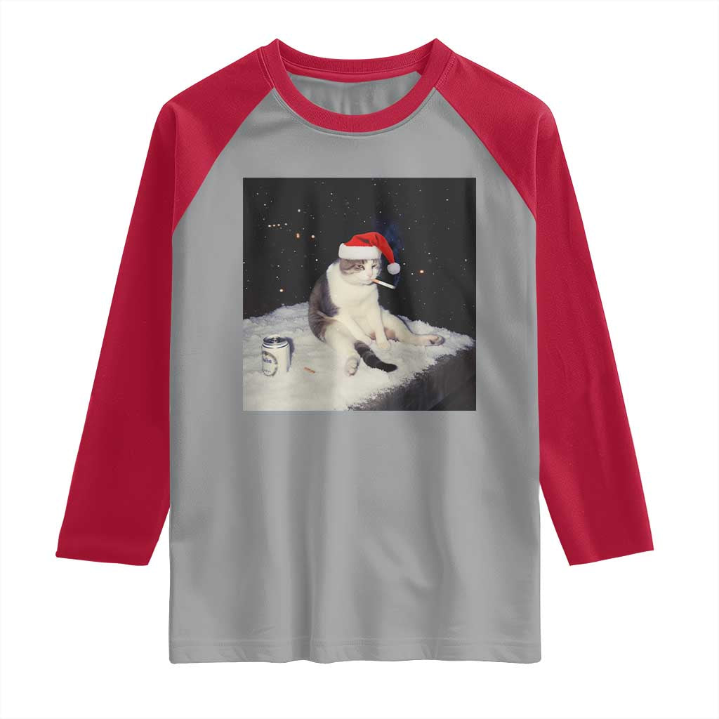 Funny Smoking Cat Christmas Meme Raglan Shirt - Wonder Print Shop