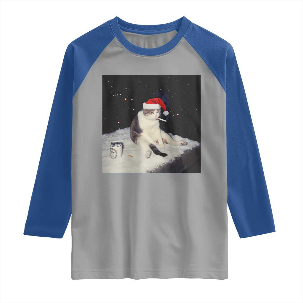 Funny Smoking Cat Christmas Meme Raglan Shirt - Wonder Print Shop