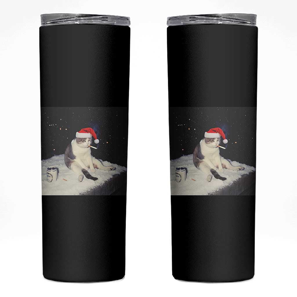 Funny Smoking Cat Christmas Meme Skinny Tumbler - Wonder Print Shop