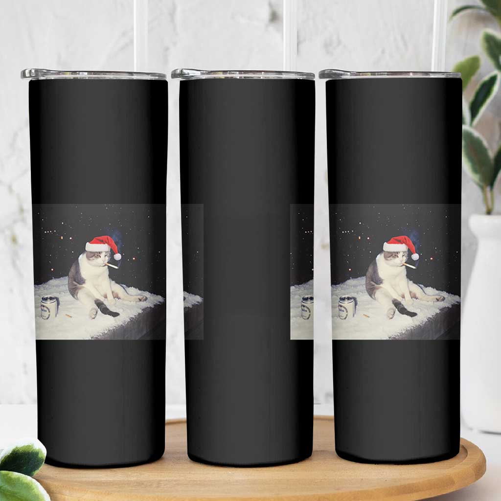 Funny Smoking Cat Christmas Meme Skinny Tumbler - Wonder Print Shop