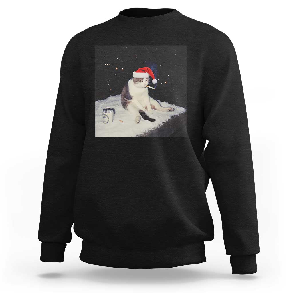 Funny Smoking Cat Christmas Meme Sweatshirt - Wonder Print Shop
