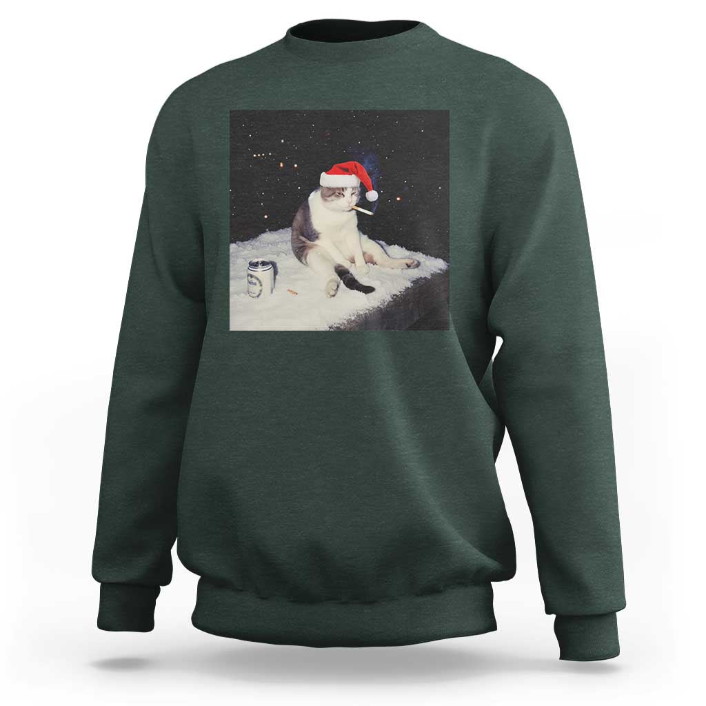 Funny Smoking Cat Christmas Meme Sweatshirt - Wonder Print Shop