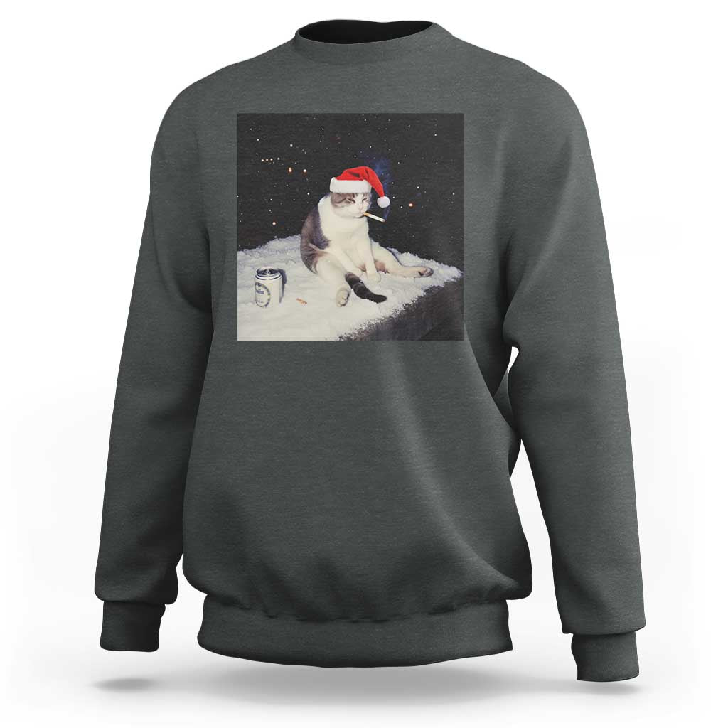 Funny Smoking Cat Christmas Meme Sweatshirt - Wonder Print Shop