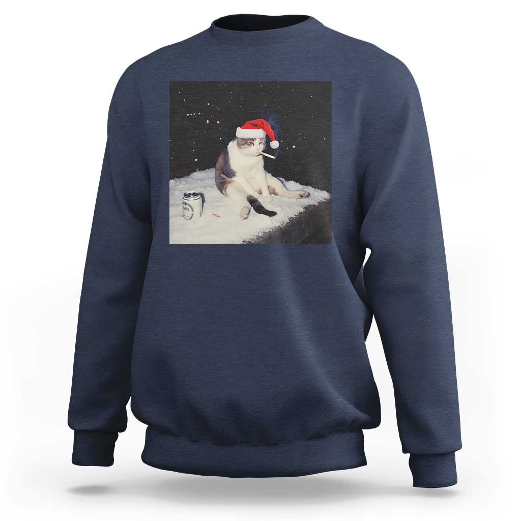 Funny Smoking Cat Christmas Meme Sweatshirt - Wonder Print Shop