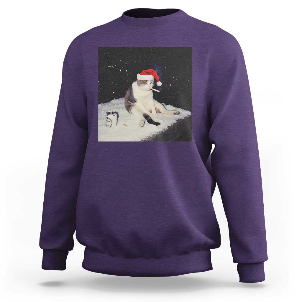 Funny Smoking Cat Christmas Meme Sweatshirt - Wonder Print Shop