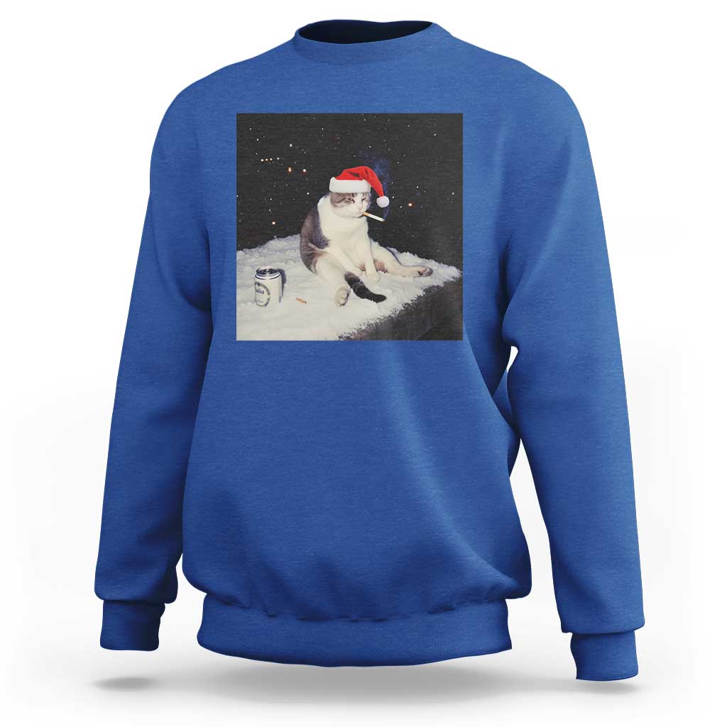 Funny Smoking Cat Christmas Meme Sweatshirt - Wonder Print Shop