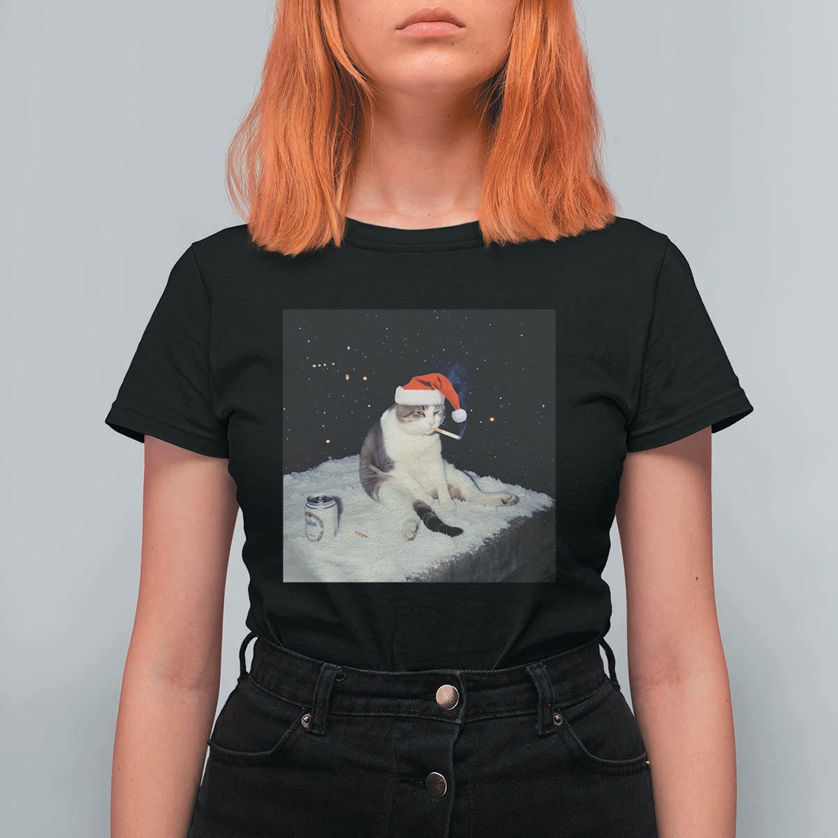 Funny Smoking Cat Christmas Meme T Shirt For Women - Wonder Print Shop