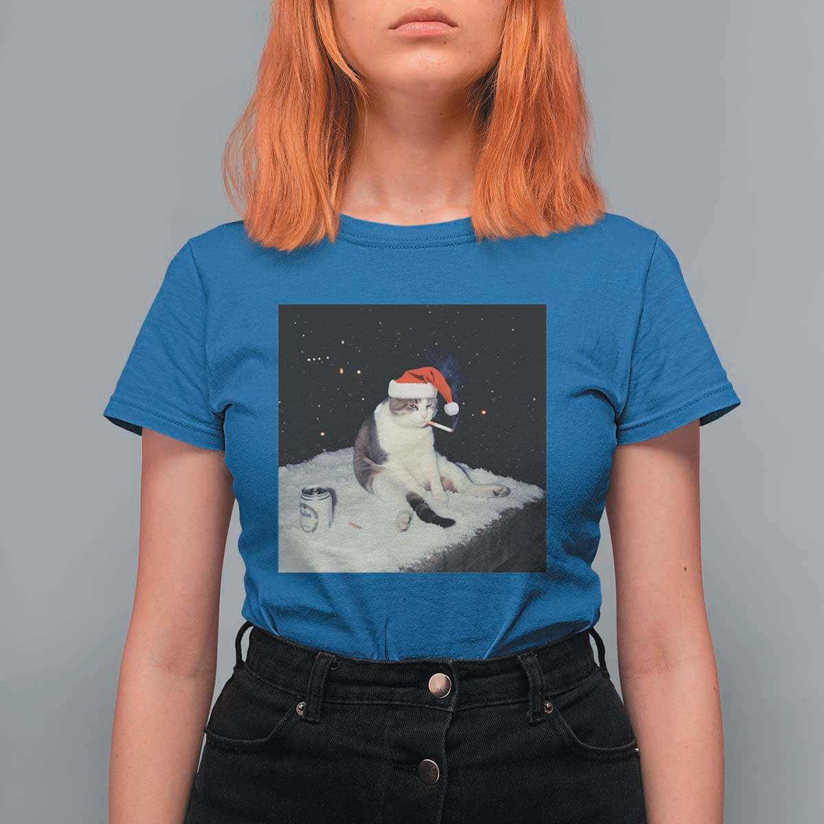 Funny Smoking Cat Christmas Meme T Shirt For Women - Wonder Print Shop