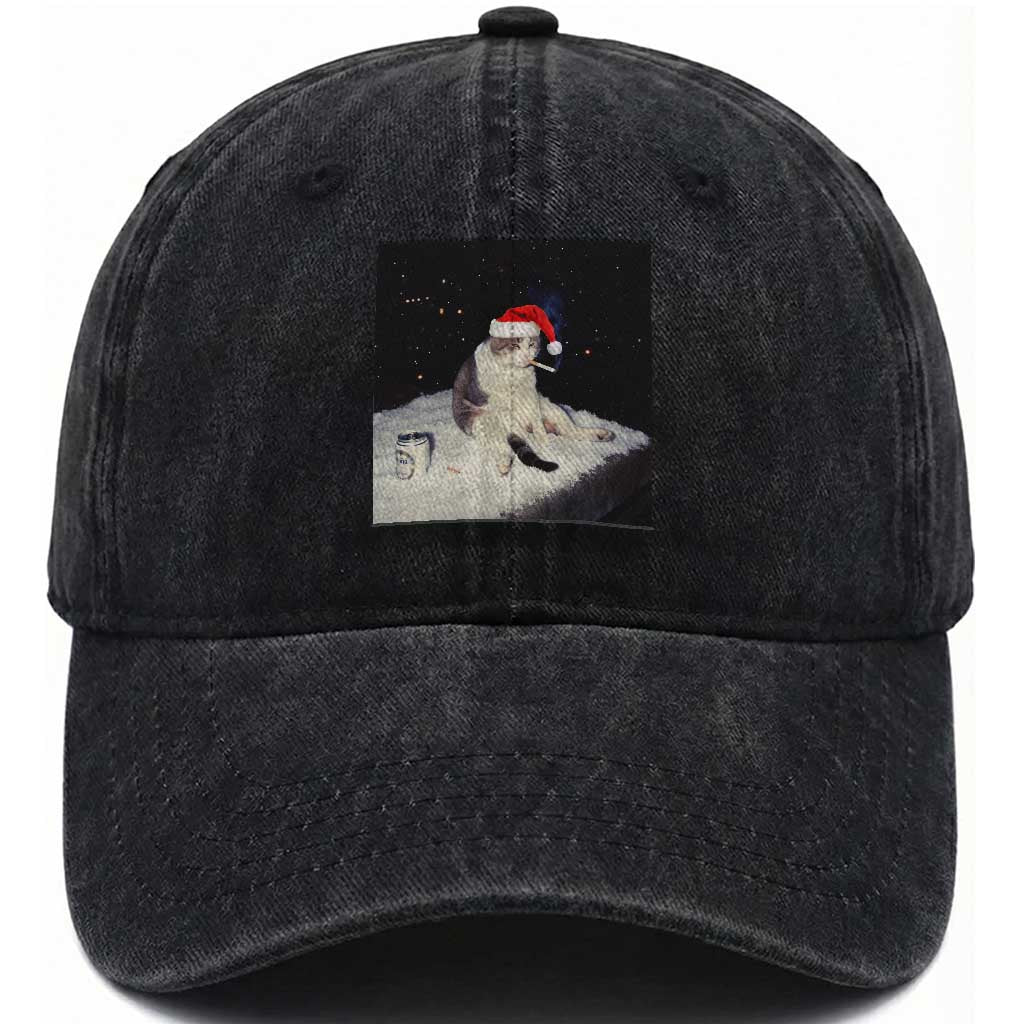 Funny Smoking Cat Christmas Meme Washed Cotton Baseball Cap