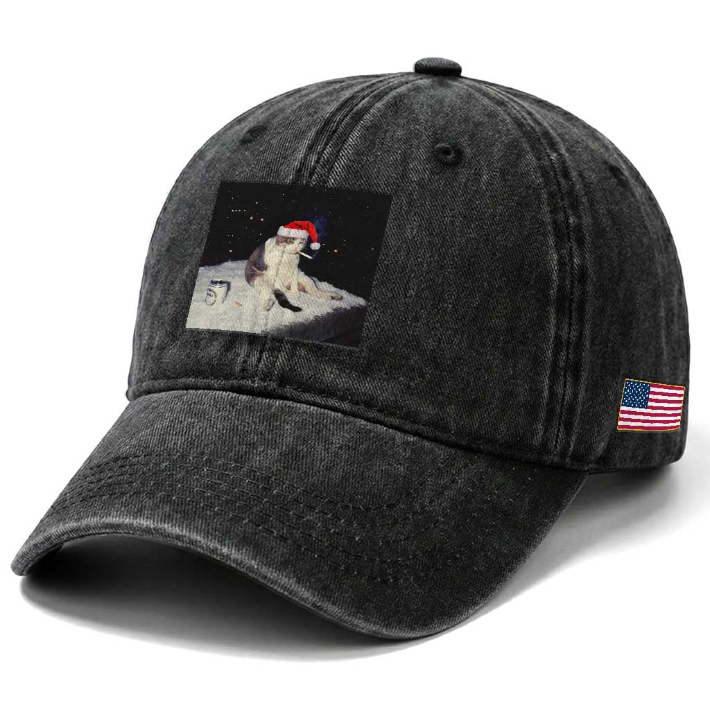Funny Smoking Cat Christmas Meme Washed Cotton Baseball Cap
