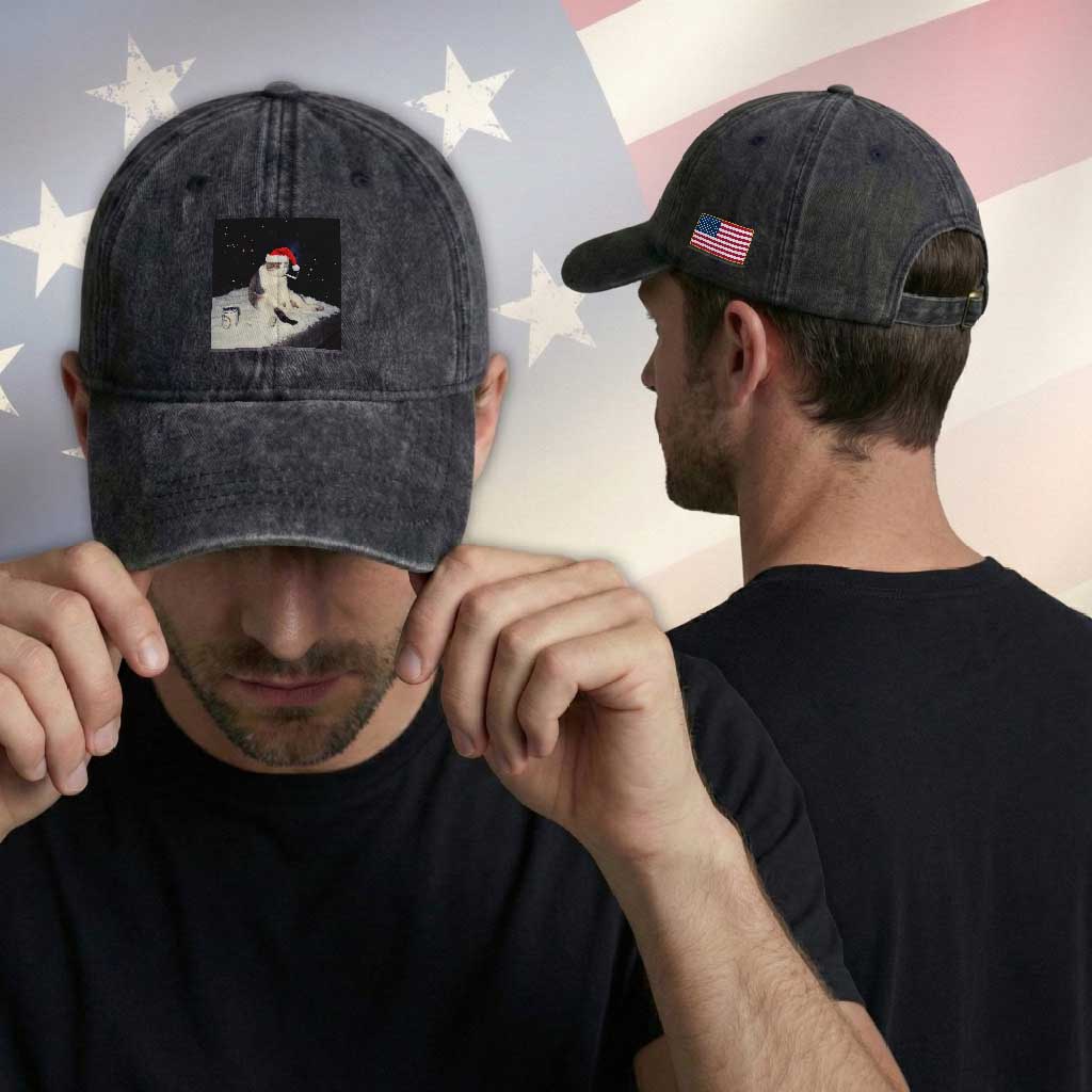 Funny Smoking Cat Christmas Meme Washed Cotton Baseball Cap
