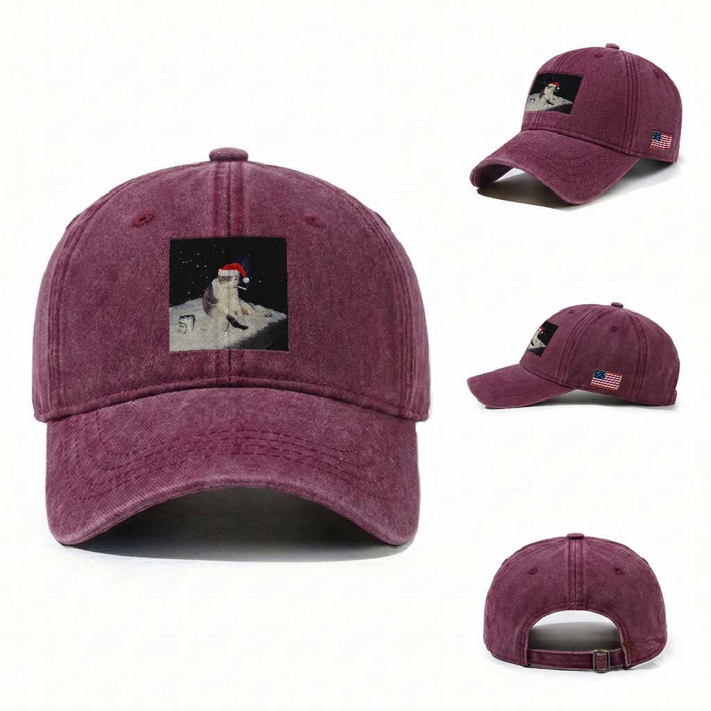 Funny Smoking Cat Christmas Meme Washed Cotton Baseball Cap