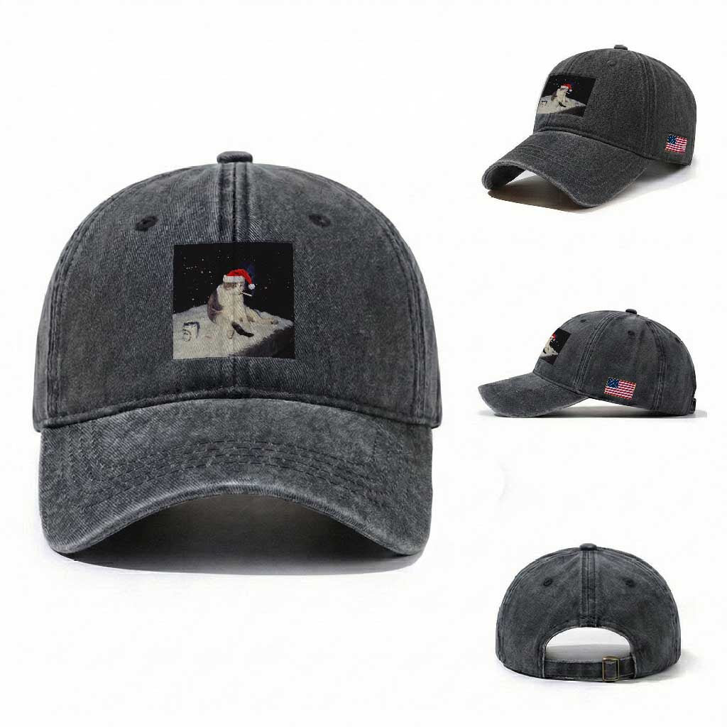 Funny Smoking Cat Christmas Meme Washed Cotton Baseball Cap