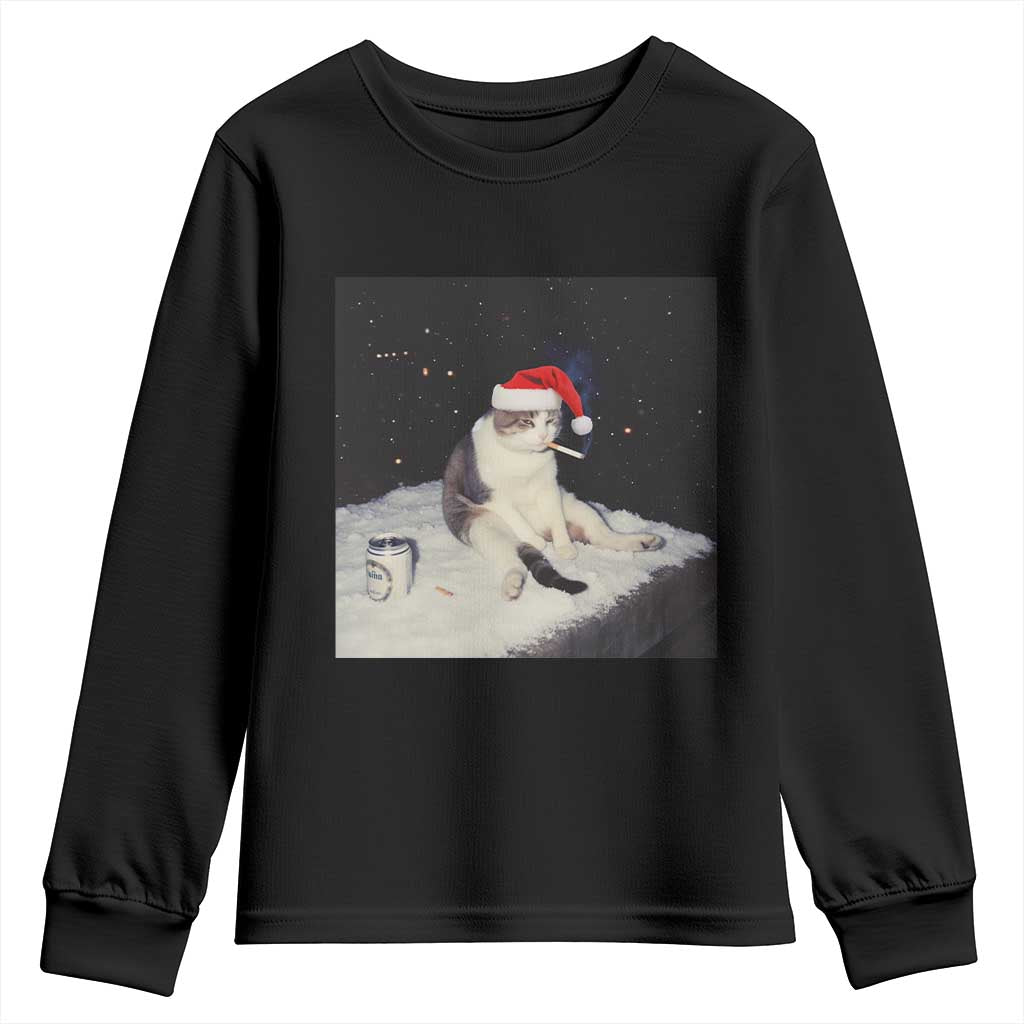 Funny Smoking Cat Christmas Meme Youth Sweatshirt - Wonder Print Shop