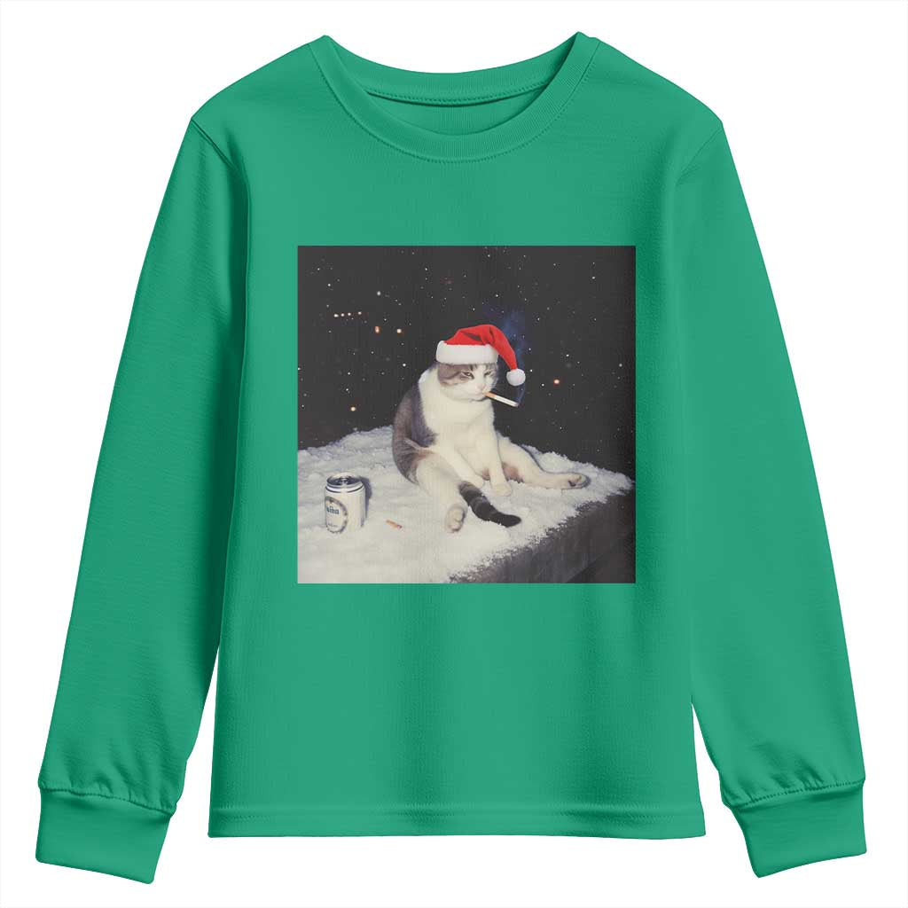 Funny Smoking Cat Christmas Meme Youth Sweatshirt - Wonder Print Shop