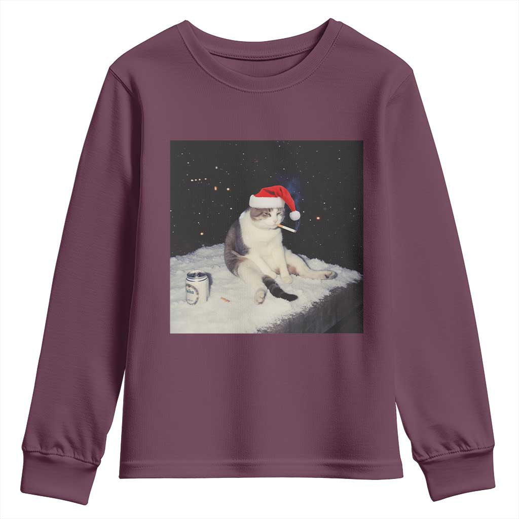 Funny Smoking Cat Christmas Meme Youth Sweatshirt - Wonder Print Shop