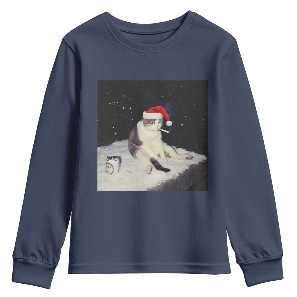 Funny Smoking Cat Christmas Meme Youth Sweatshirt - Wonder Print Shop