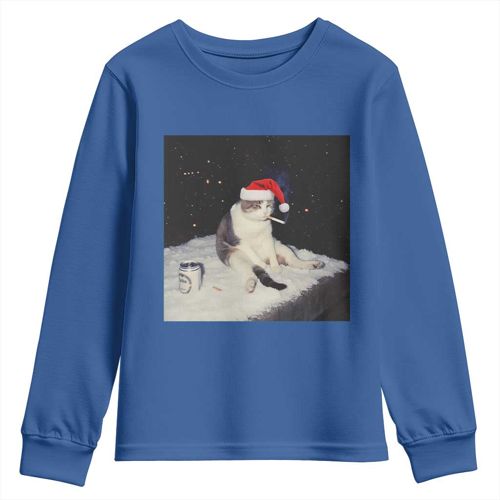 Funny Smoking Cat Christmas Meme Youth Sweatshirt - Wonder Print Shop