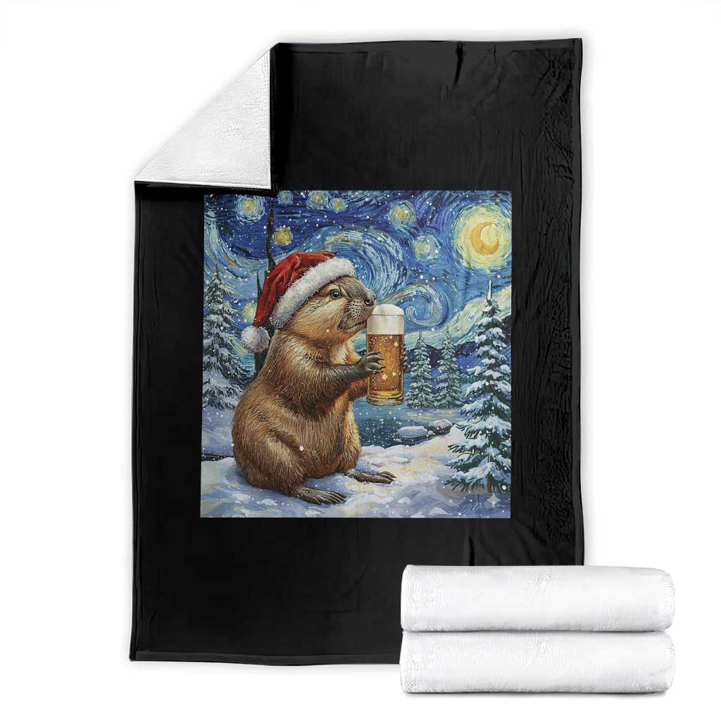 Otter Beer Christmas Throw Blanket Starry Night Van Gogh - Wonder Print Shop
