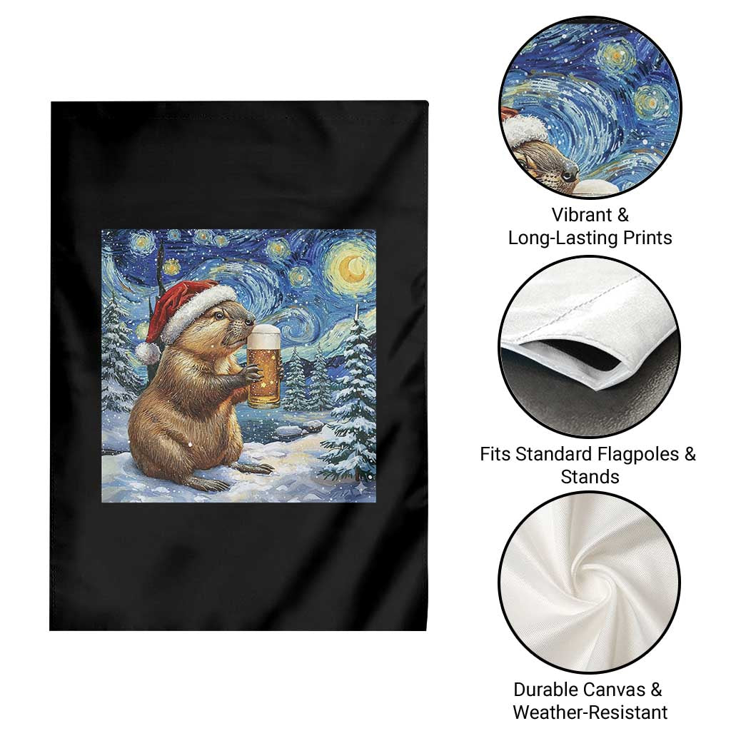 Otter Beer Christmas Garden Flag Starry Night Van Gogh - Wonder Print Shop