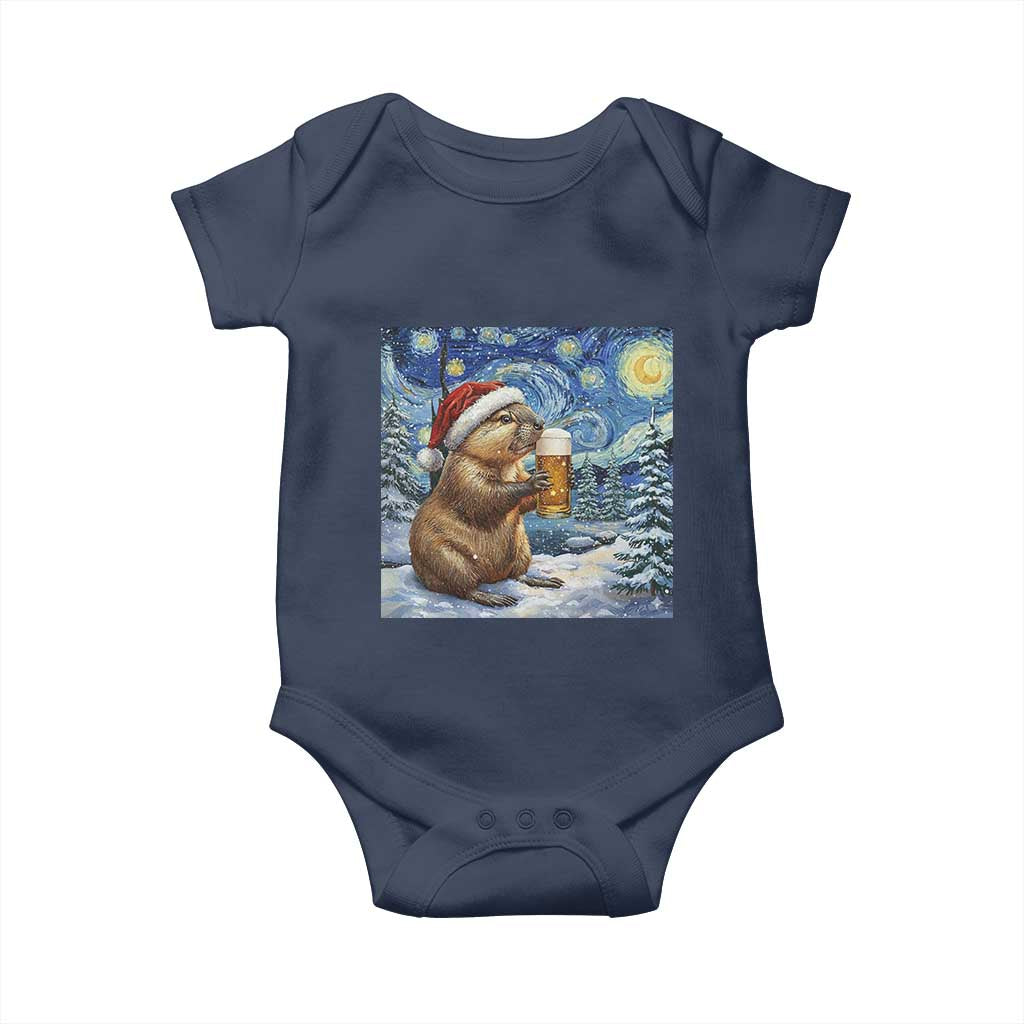 Otter Beer Christmas Baby Onesie Starry Night Van Gogh - Wonder Print Shop