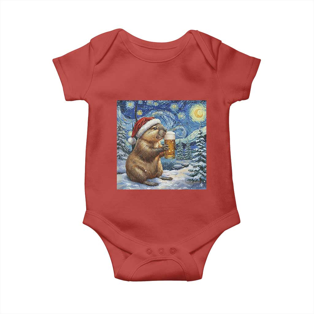 Otter Beer Christmas Baby Onesie Starry Night Van Gogh - Wonder Print Shop