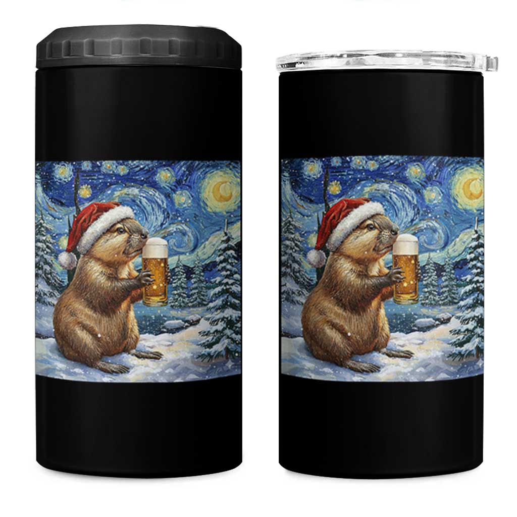 Otter Beer Christmas 4 in 1 Can Cooler Tumbler Starry Night Van Gogh - Wonder Print Shop