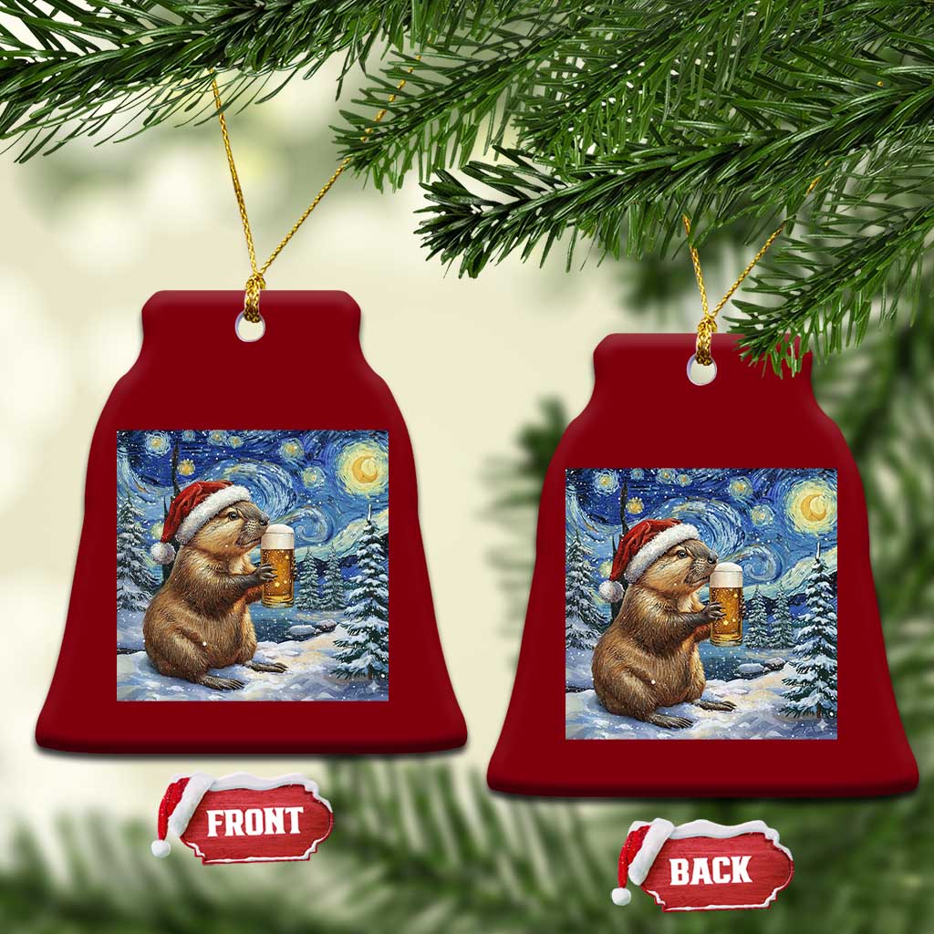 Otter Beer Xmas Ceramic Ornament Starry Night Van Gogh - Wonder Print Shop