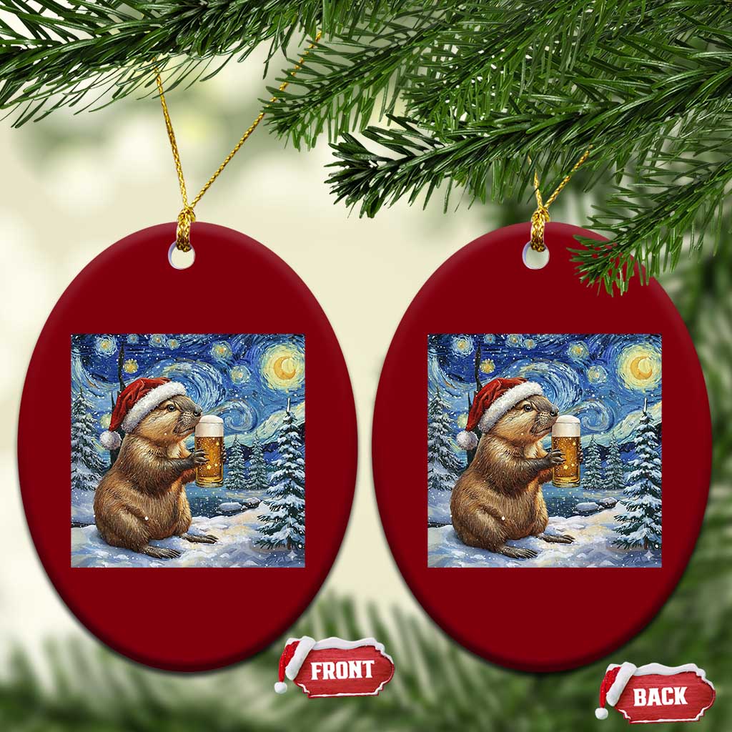 Otter Beer Xmas Ceramic Ornament Starry Night Van Gogh - Wonder Print Shop