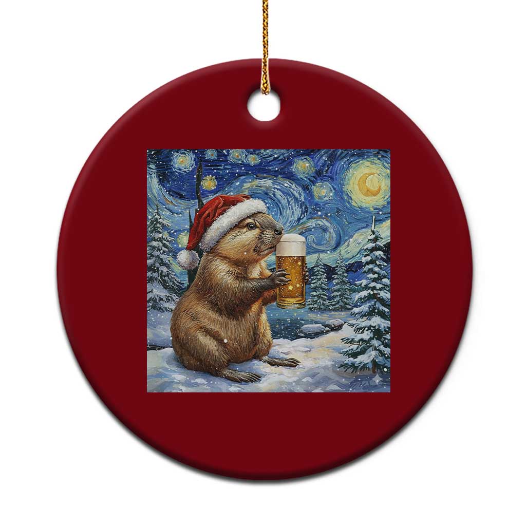 Otter Beer Xmas Ceramic Ornament Starry Night Van Gogh - Wonder Print Shop