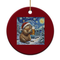 Otter Beer Xmas Ceramic Ornament Starry Night Van Gogh - Wonder Print Shop