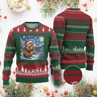 Otter Beer Xmas Ugly Christmas Sweater Starry Night Van Gogh - Wonder Print Shop