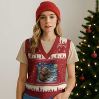 Otter Beer Xmas V-Neck Knit Sweater Vest Starry Night Van Gogh - Wonder Print Shop